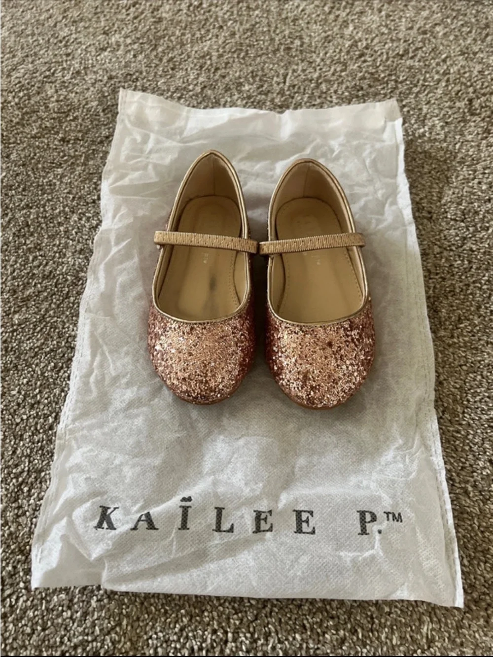 Kailee P. Girls' Rose Gold Glitter Ballerina Flats